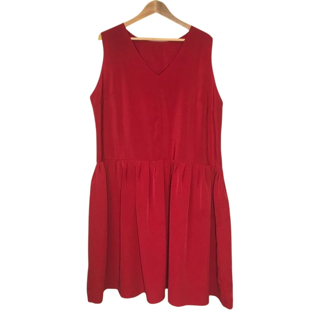 Vintage Shift Dress V-Neck‎ Handmade Pleats Sleeveless Summer Colorful Bright